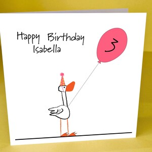 Biglietto di auguri personalizzato per il 3° compleanno con anatra e palloncino rosa