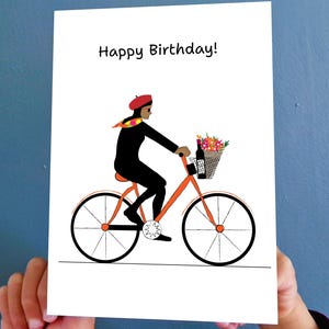Entrega de flores de aniversário e vinho em bicicleta - Imprima em casa em um cartão A4 (e dobre ao meio) ou 5 x 7 polegadas (recorte) ou envie para a impressora