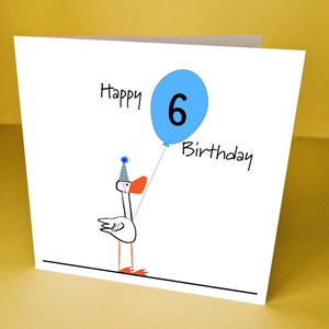 Kaart 6e verjaardag eend met blauwe ballon