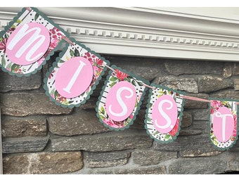 Miss to Mrs Banner-Bridal Shower Decor-Floral Bridal shower banner