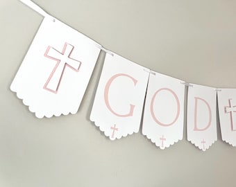 God Bless Banner | Personalized Baptism Banner | First Holy Communion Decor | Christening Party Banner | Religious Celebration Decor