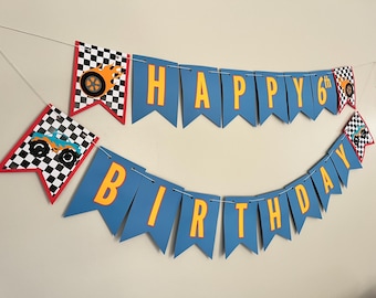 Monster truck/race car Happy Birthday Banner-Custom Name and Age-Garland in listing sold separately