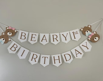 Teddy Bear First Birthday Banner Set, Beary 1st Birthday Decor-High Chair ONE Banner & Bear Garland-sold separately