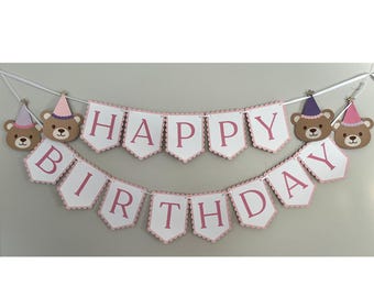 Teddy Bear Birthday Banner-Happy Birthday Decoration-Customized-Teddy Bear garland sold separately