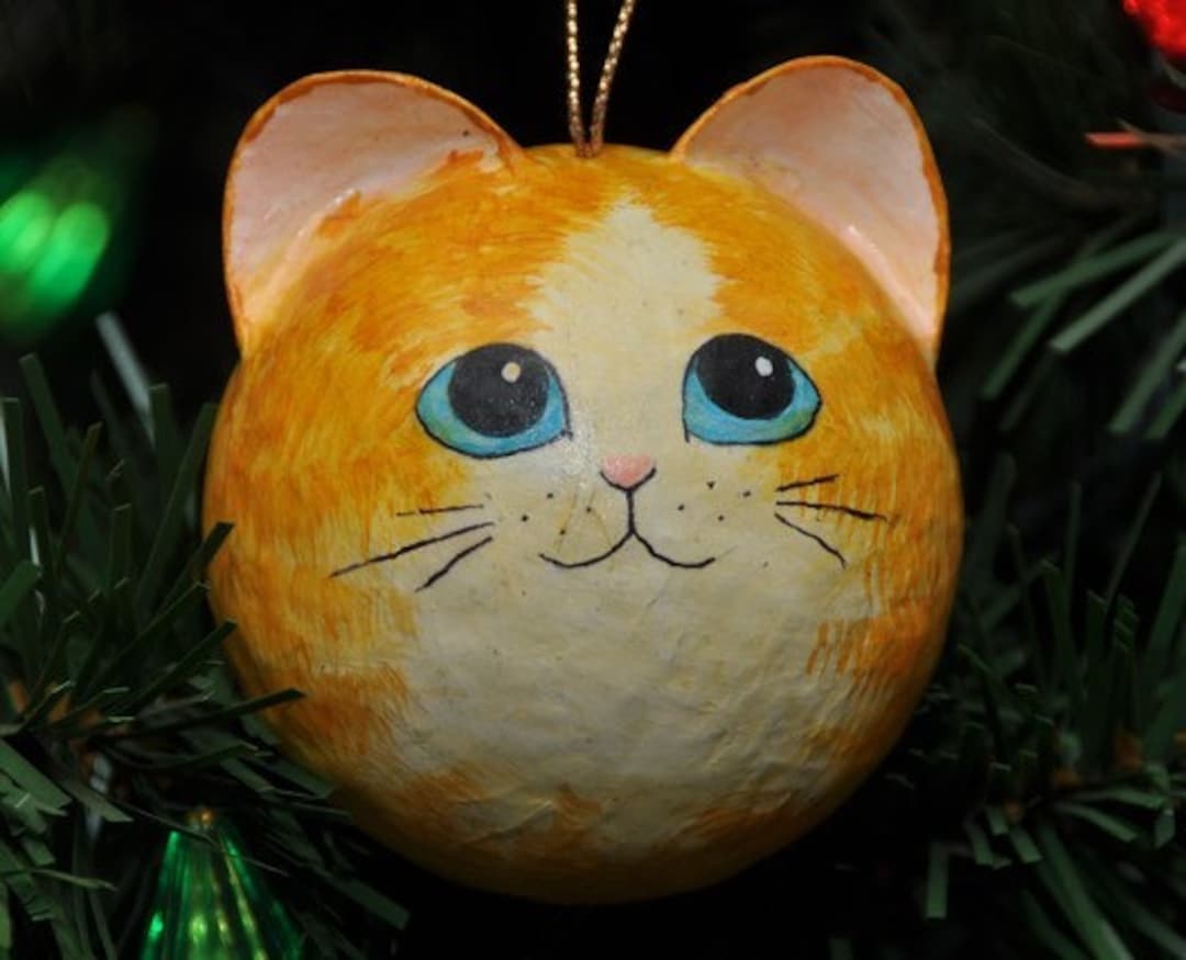 Hand Painted Marmalade Cat Christmas Ornament Blue Eyes Etsy