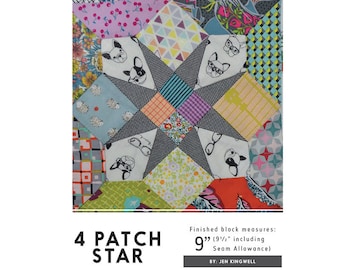 4 Patch Star - Tempters  Acrylic Template Set for a Single Patchwork Block by Jen Kingwell