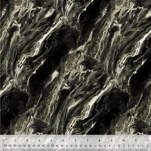 May include: Abstract seamless pattern with black, white, and green marble-like swirls. The pattern is reminiscent of a natural stone.