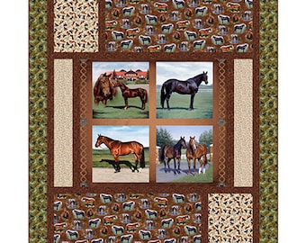 Voorbestelling: Horse Country Quilt Kit 4349A van Quilting Treasures 70" x 82" Verwacht maart 2024