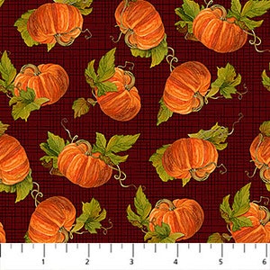Autumn Afternoon Fall Fabric by Northcott 24708-36 Brown Multi Pumpkins Priced/Sold by the Half Yard