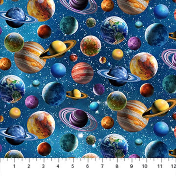 Universe by Northcott Planets in Blue Multi DP24857-46 Blend Fabric | Priced/Sold in Half Yard Increments