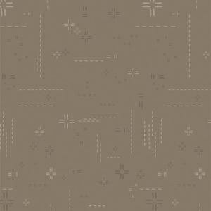 May include: A seamless pattern in shades of brown, featuring a repeating design of small, stylized crosses, dashes, and vertical lines. The design elements are in a lighter, off-white color, creating a subtle contrast against the background.