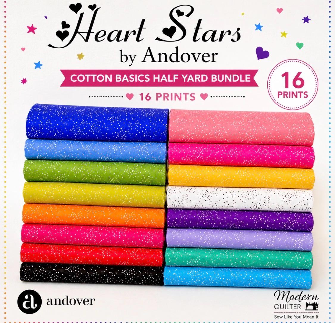 [美品見本8cmCD] ALL WEATHER LOVE 星空のLOOP Heart Stars Cotton Basics Half Yard Bundle by Andover Fabrics | 16