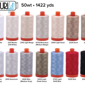 Aurifil Thread - 50 weight - 1422 yards per spool- Popular Colors