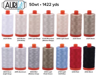 Aurifil Thread - 50 weight - 1422 yards per spool- Popular Colors