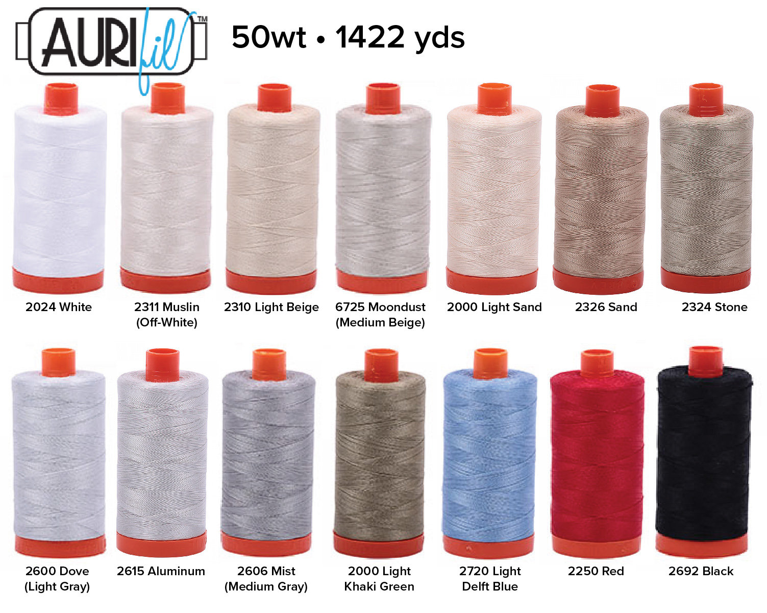 Aurifil 50 WT Cotton Mako Large Spool Thread Dove