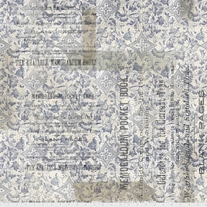Tim Holtz Eclectic Elements - 108&quot; Wideback - Aide-mémoire en bleu QBTH009.BLUE - Prix/Vendu par mètre