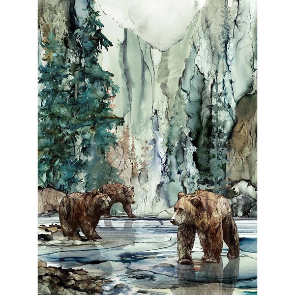 Northern Peaks Bear Panel by by Deborah Edwards for Northcott Fabrics | DP25165-74 Northcott Fabrics | 24" x 43"