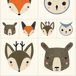 May include: A set of nine illustrated animal faces, including a fox, owl, deer, and bear. The illustrations are in a vintage style with a textured background.