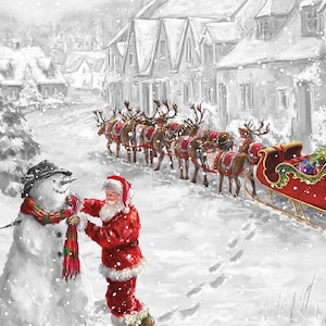 More Christmas Wishes Santa&#39;s Snowman Panel PD16552 by Riley Blake | Panel Size = 35.5 x 43&quot;