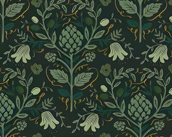 Dahlia Artischoke - Hunter Canvas Metallic Fabric von Rifle Paper Co RP1606-HU3CM