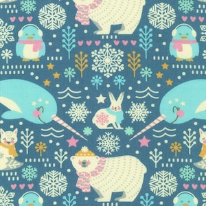 Snow Snuggles Cute Child Quilt Winter Flannel Fabric by Wishwell in Evening 20961-80 | Sold by the Half Yard