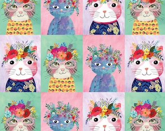 Floral Kitties by Mia Charro PWMC043.XMULTI | Smaller Squares | 6 Rows approximately 18 inches