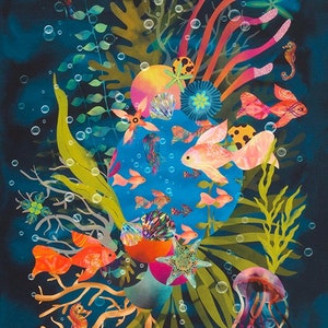 Oceanica by Christiane Marques for Robert Kaufman    AQSD-22404-9 Navy | Panel 24&quot; x 44&quot;|