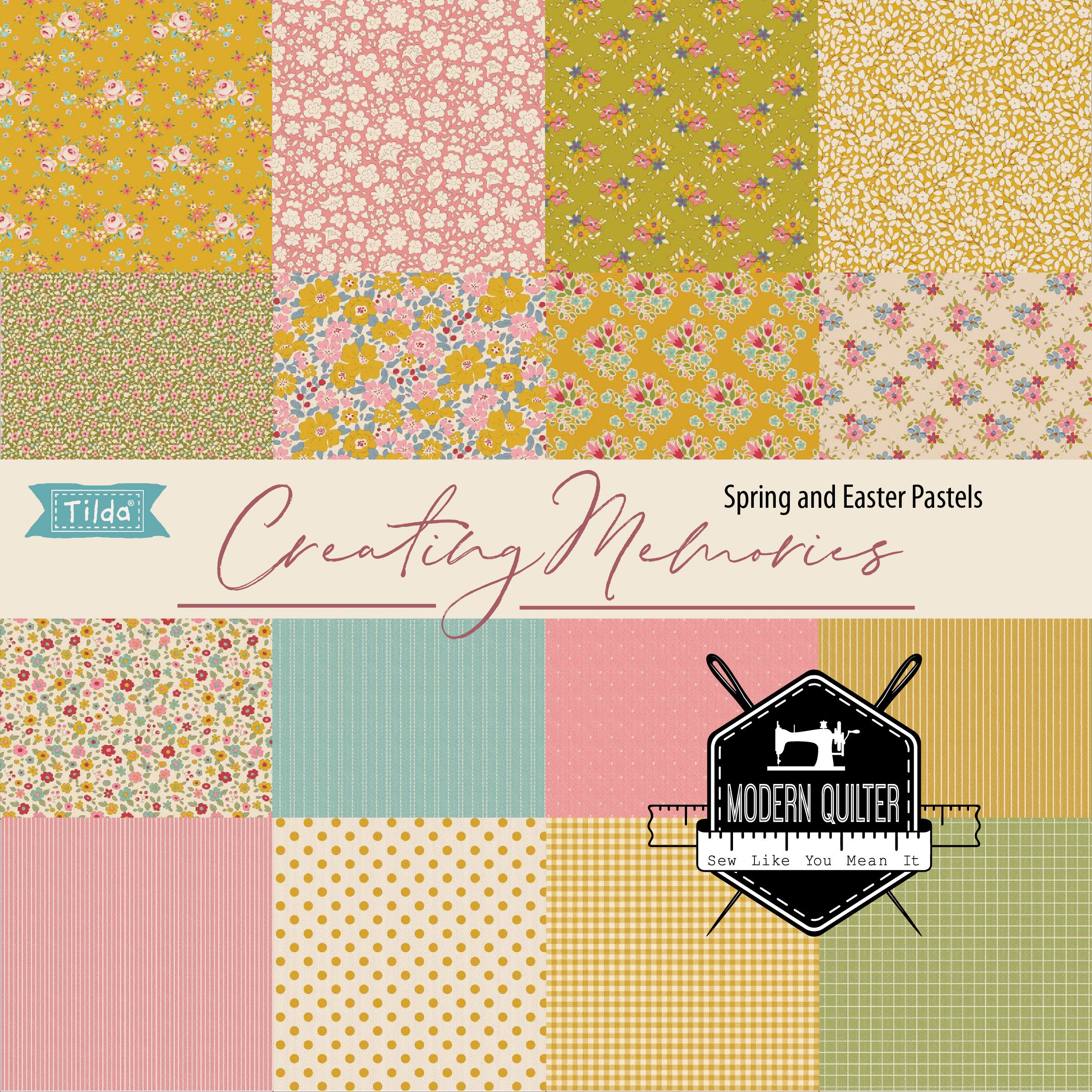 Creaming Memories - Frühlingsfarbenes Fat Quarter Bundle von Tilda | 16 Drucke (9 Baumwollen/7 Gewebe)