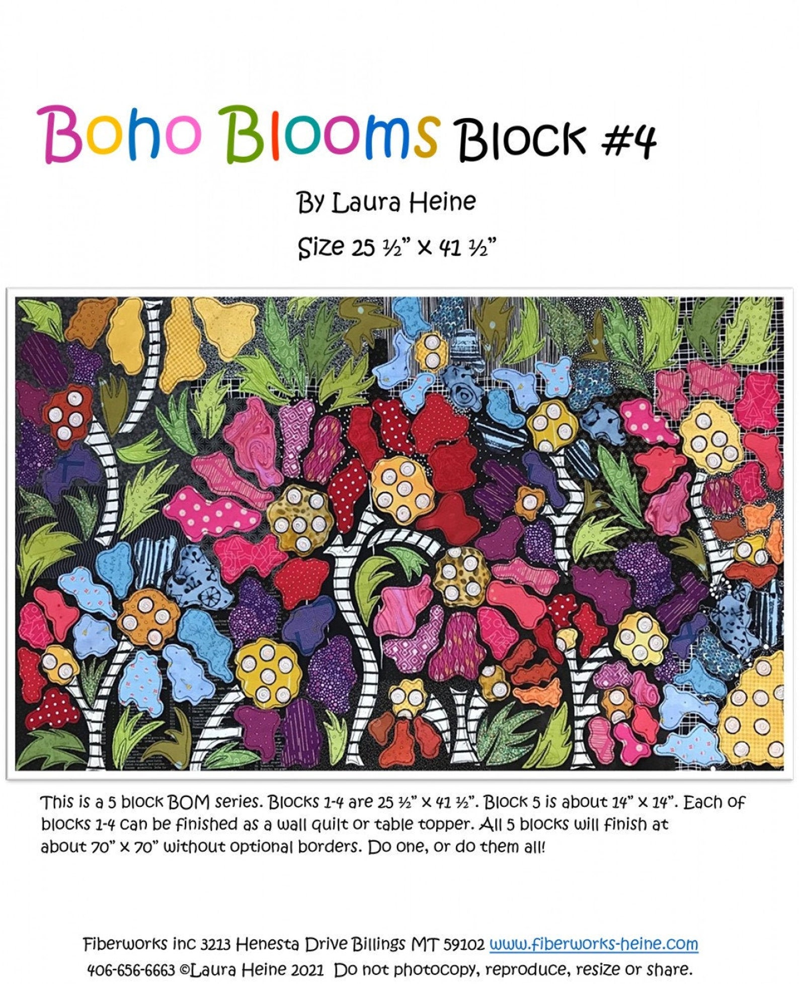 Boho Blooms Block 4 by Laura Heine of Fiberworks paper Etsy