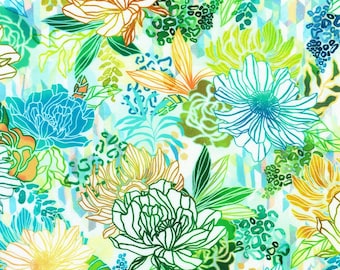 Wide Collection 21970 48 Jungle 108" Wideback from Robert Kaufman - Priced/Sold by the Half Yard Floral Pastel Wide Backing Fabric Soft Hues
