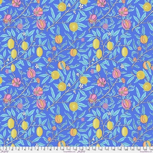 Kaffe Fassett x Original Morris & Co Fruit en cobalto / PWKW010.COBALT / Precio por media yarda