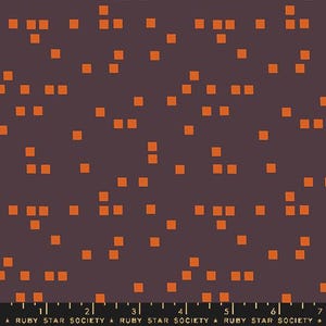 May include: A seamless pattern featuring a repeating design of small orange squares on a dark purple background.