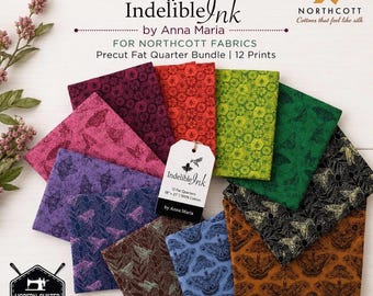 Indelible Ink Precut Fat Quarter Bundle FQINDEL12 by Anna Maria for Northcott | 12 Prints