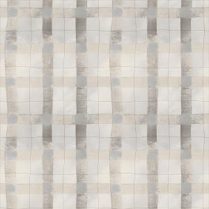 May include: Abstract pattern featuring a grid design with vertical and horizontal lines. The pattern incorporates a mix of neutral colors, including white, beige, and gray, creating a textured, artistic look. The design has a hand-painted appearance.