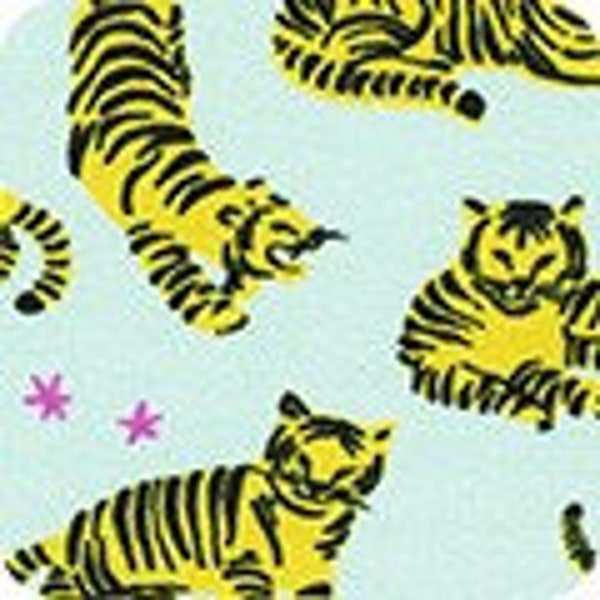 Sunshine Tigers Knit Fabric by Wild and Free Knits 19753-130 for Robert Kaufman - Priced/Sold by the Half Yard