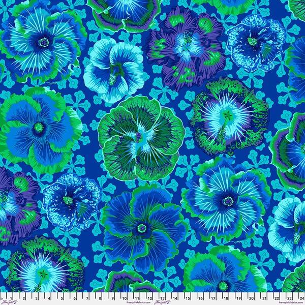 Kaffe Fassett August 2023 | Floating Hibiscus PWPJ122 Blue | Priced/Sold in Half Yard Increments