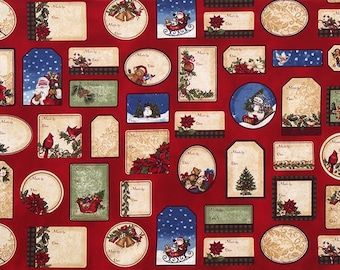 Holly Jolly Christmas 2 Labels by Robert Kaufman 13636-223  Fabric Priced by the Half Yard