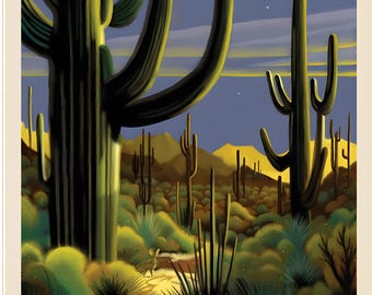 National Parks Saguaro Cacti in National Park Scene Panel PD17708 | Panel Size = 36" x 43"