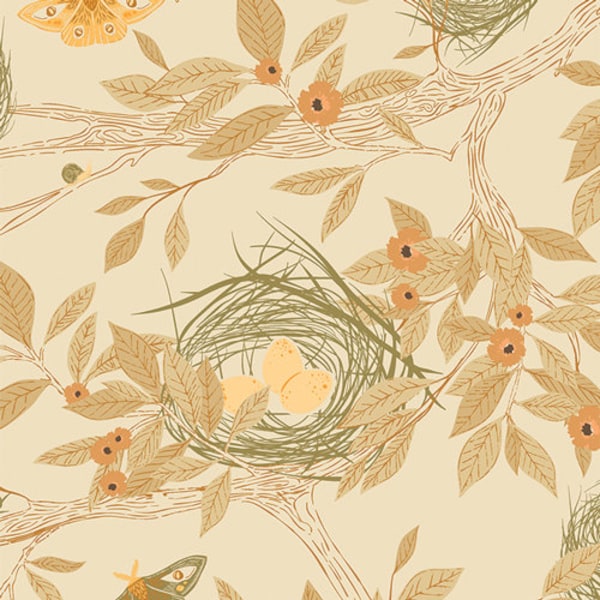 Hazelwood Nesting Garden Ivory FLANNEL for Art Gallery Fabrics | Priced/Sold in Half Yard Increments