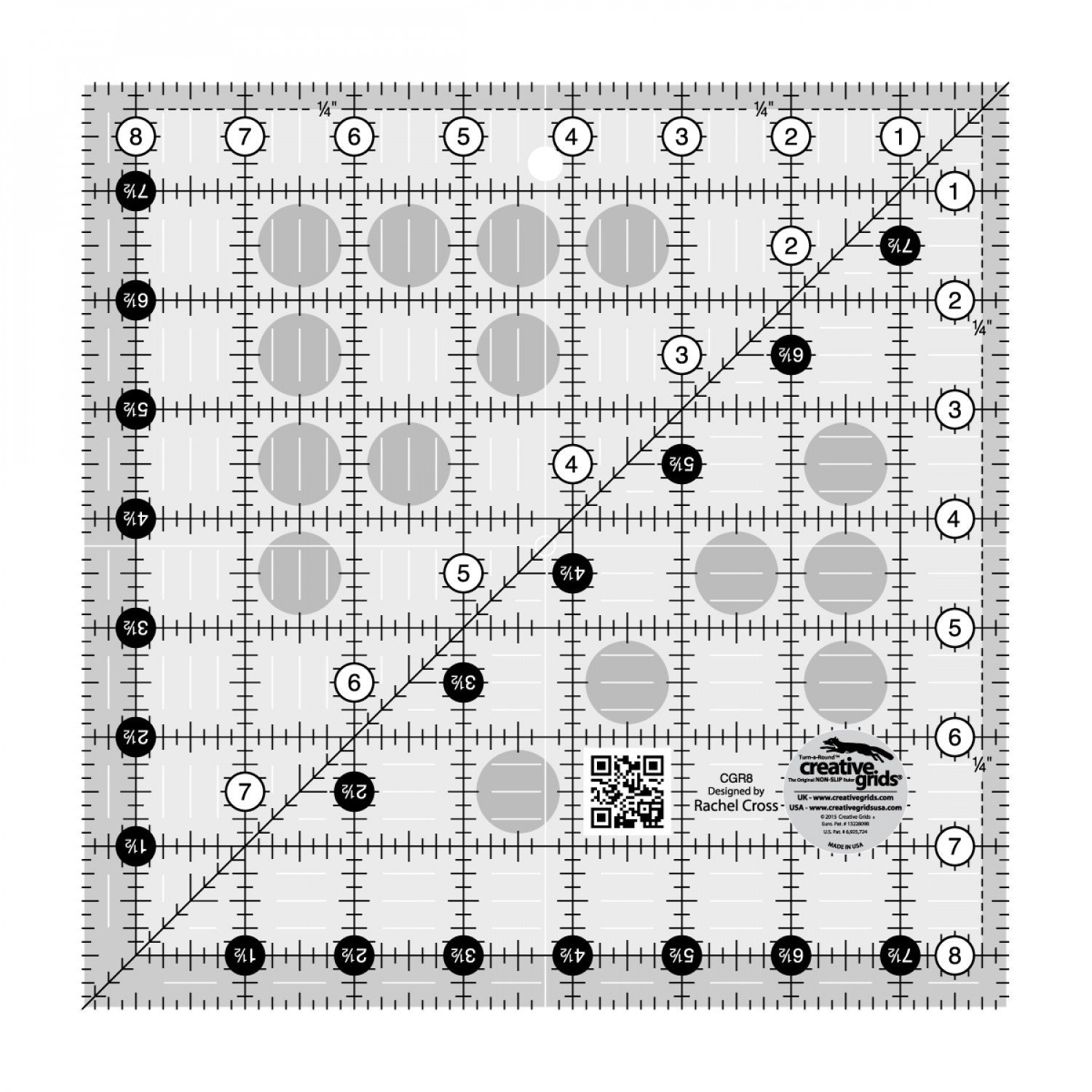 Creative Grids Righello Quadrato Per Mancini 6,5 Pollici (16,5 Cm) – Lettura Facile Con Impugnatura Antiscivolo