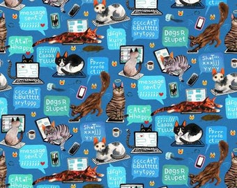 Methyl Cat Call DMB2320 (cats on internet) by Dear Stella Designs- Priced/Sold by the Half Yard