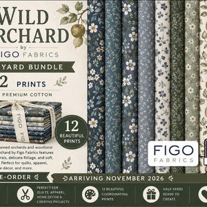 Reserva anticipada: Paquete de 12 telas Wild Orchard de medio metro de Figo Fabrics - Disponible en noviembre de 2026.