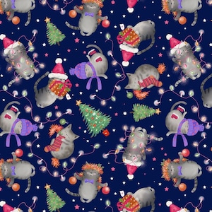 Holiday Cats by Timeless Treasures Priced by the Half Yard CD1803