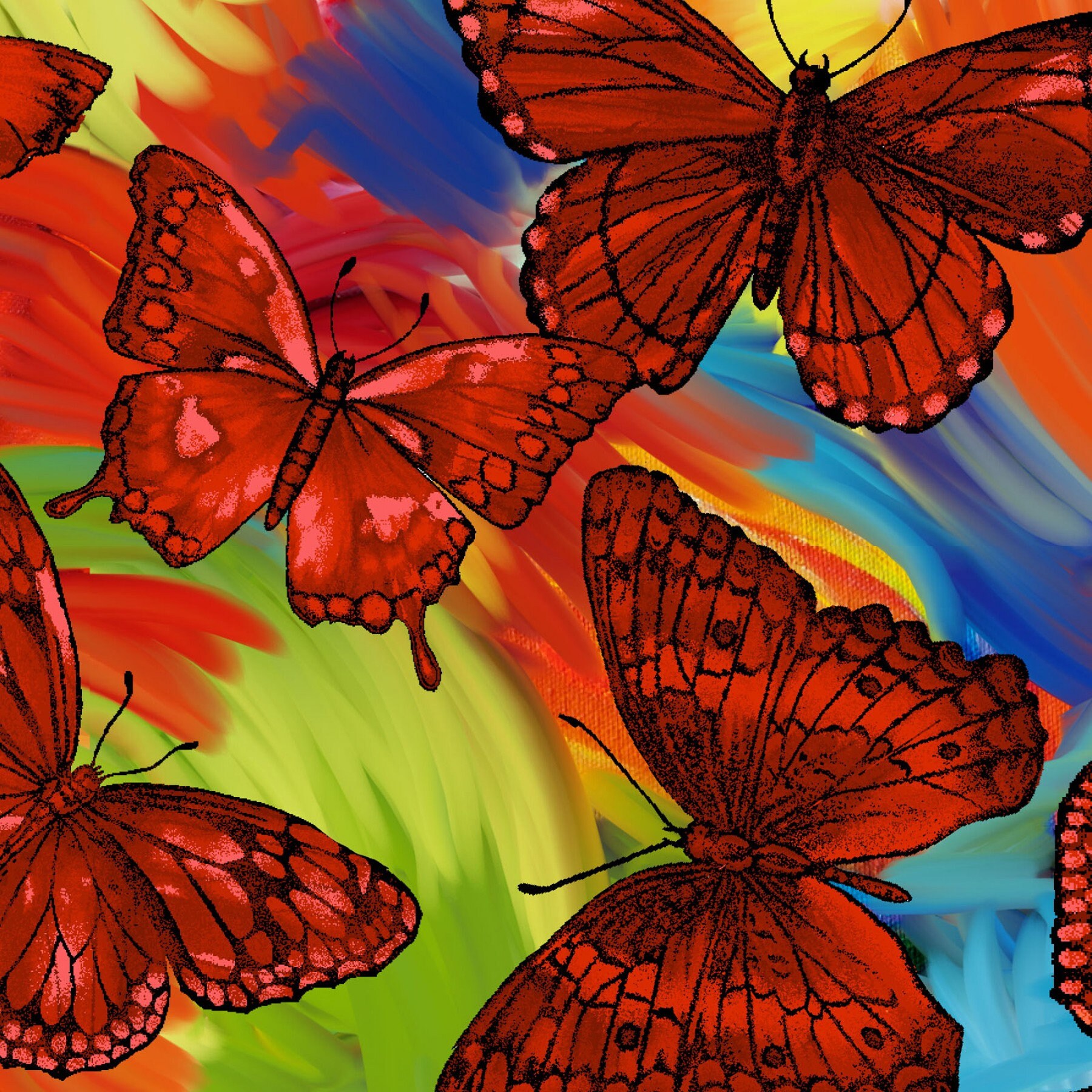 Rainforest Butterflies in Orange/multi by Marcia Baldwin for