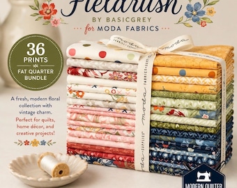 Fieldrush Precut Cotton  Fat Quarter Bundle by BasicGrey for Moda | 36 Prints