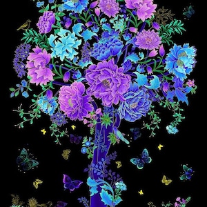 Pannello con albero floreale di Chong-A-Hwang per tessuti Timeless Treasures / CM2980/ Dimensioni pannello = 24&quot; x 44&quot;