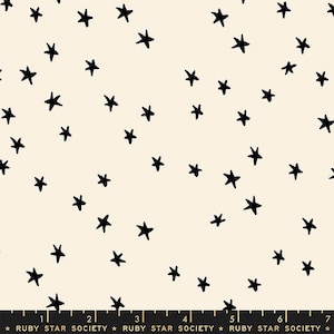 Starry by Ruby Society Yardage Priced by the Half Yard Galaxy RS4109 35 New Ruby Star Off White with Black Stars