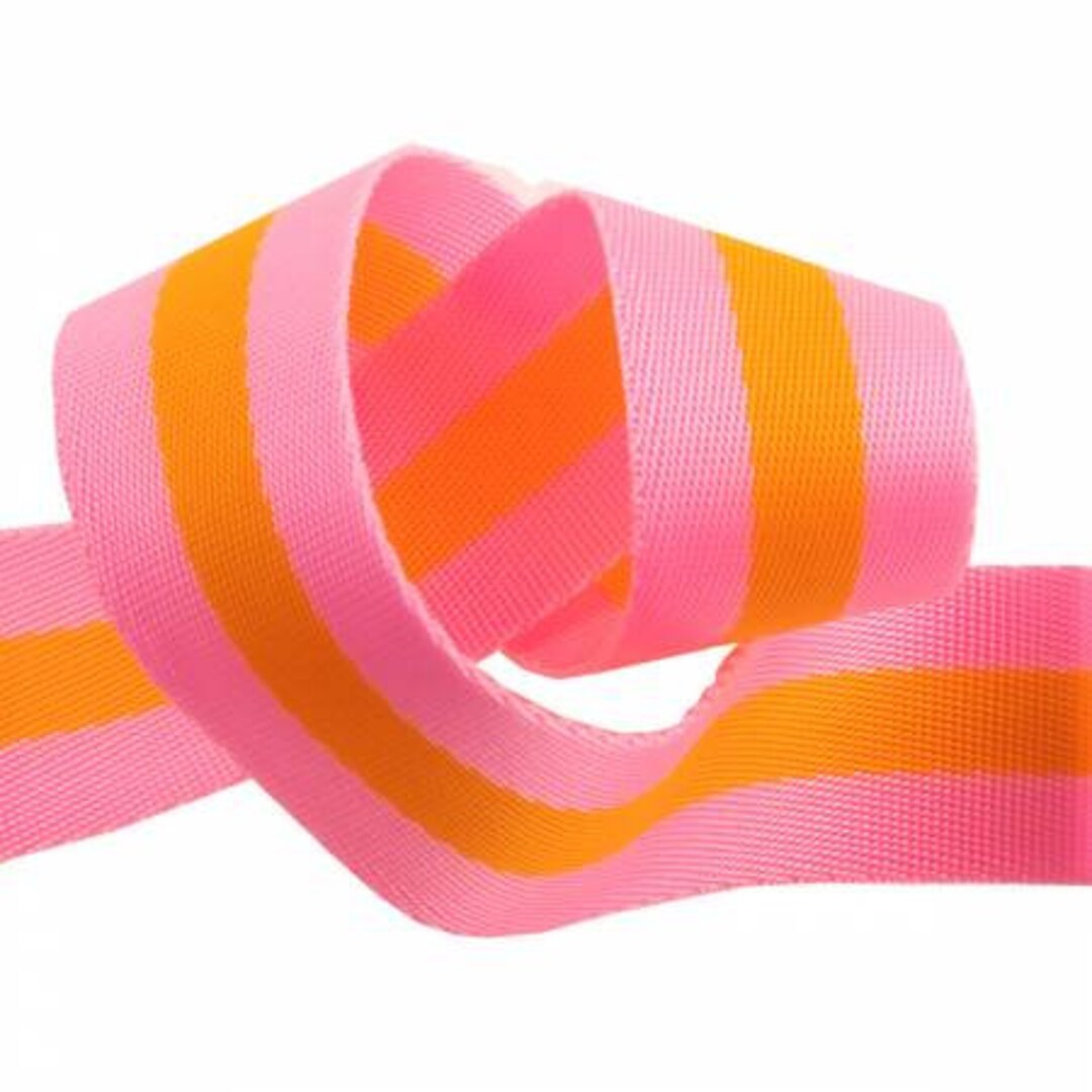 Renaissance Ribbons Tula Pink Webbing - 1 Inch Wide Orange Striped Nylon Ribbon (2 Yard Bundle)