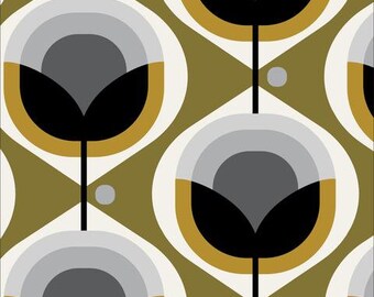 Cloud 9 Modern Retro Barkcloth Geo Flower in Olive 227107 - 54" - Priced/ Sold by the Half Yard