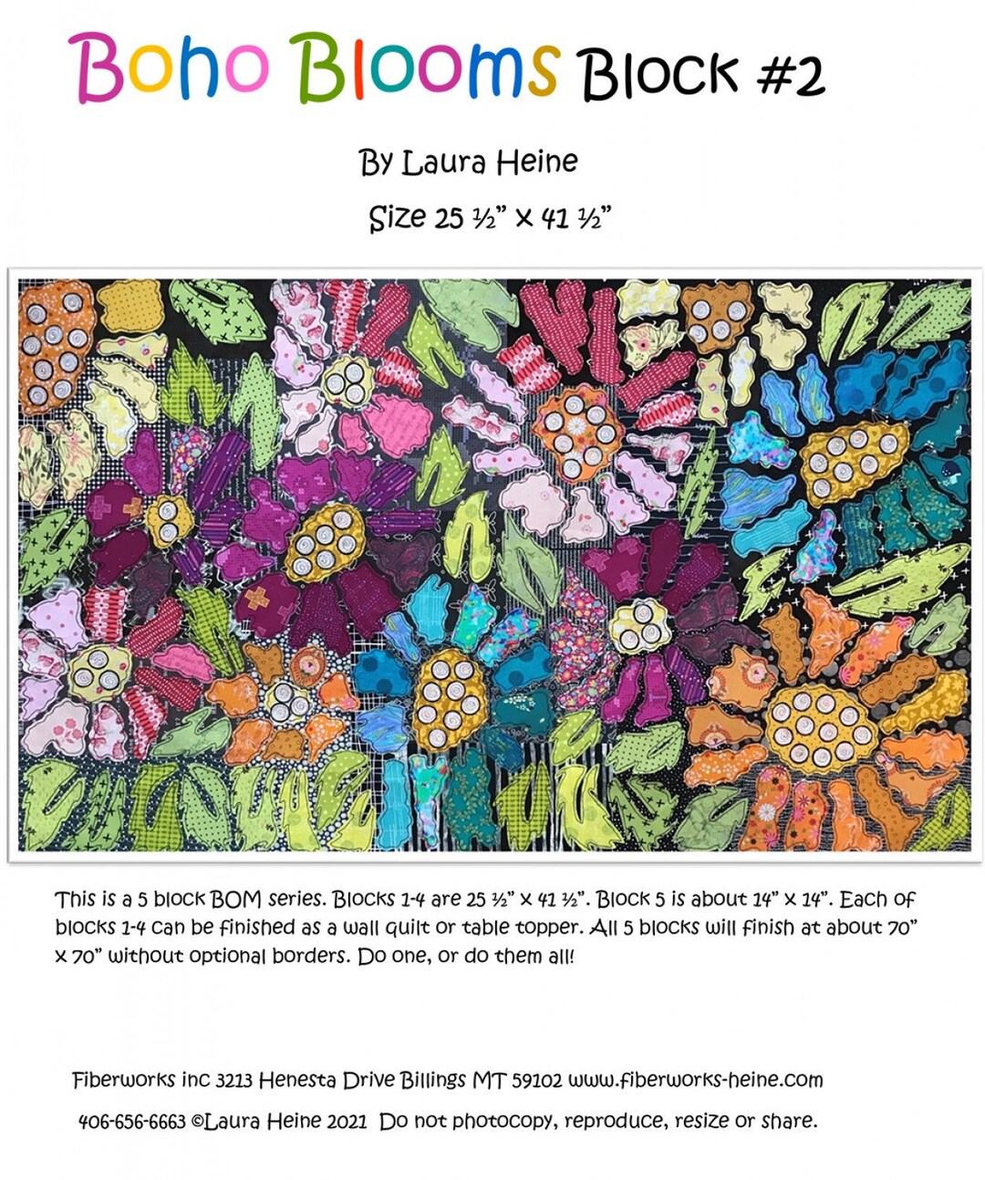 Boho Blooms Block 2 by Laura Heine of Fiberworks paper Pattern Etsy